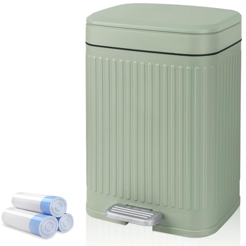 rejomiik Small Bathroom Trash Can with Lid 2.1 Gallon Soft Close Step Slim Garbage Can Waste Bin for Office, Bedroom, Kitchen, Light Green
