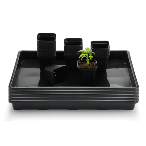 "RooTrimmer 2.8 inch (7CM) Square Nursery Pots 120pcs with 5 Pack Seed Starter Trays, Durable Plastic Flat Seedling Tray (17""x11""x2"") for Carrying and Holding Plant Nursery Pot (Black)"