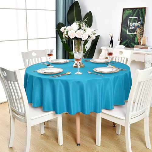KAIPHO Teal Round Tablecloth - Waterproof Stain Resistant Wrinkle Free Turquoise Table Cloth, 210GSM Polyester Washable Wipeable Table Cover for Party, Banquet, Indoor and Outdoor (48 inch, Circle)