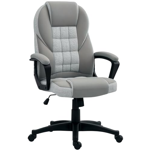 HOMCOM Executive Office Chair, PU Leather High Back Desk Chair, Swivel Computer Chair with Adjustable Height and Tilt Function, Grey