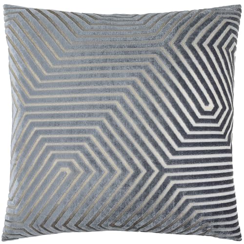 Paoletti Evoke Velvet Feather Filled Cushion – Luxurious Chevron Pattern Decorative Square Pillow With Filling (Charcoal - 55x55cm)
