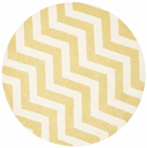Safavieh Contemporary Indoor Hand Tufted Round Area Rug, Chatham Collection, CHT715, in Light Gold / Ivory, 152 X 152 cm for Living Room, Bedroom or Any Indoor Space