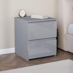 Vida Designs Glinton 2 Drawer Bedside Table - Grey - 51.5H x 43W x 40D cm - Stylish High-Gloss - Compact Space-Saving Nightstand - Engineered Wood - Smooth Glide Drawer - Ideal for Bedroom, Guest Room