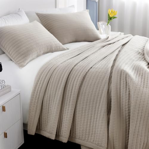 DAWNDIOR XL King Quilt Set 108 x 98 in, Lightweight, Oatmeal - 3-Season Soft-Washed Bedspread for Spring, Summer & Fall Multi-Lock Quilting, Easy Care, Includes 2 Pillow Shams