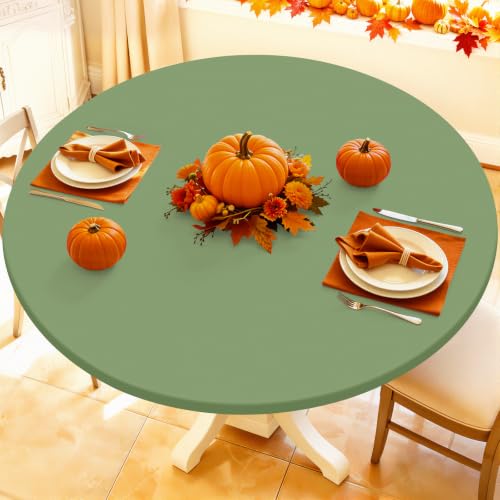 "Moosfor Round Spandex Tablecloth, Elastic Fitted Waterproof Tablecloths for 36""-44"" Tables, Stretch Washable Picnic Table Cover for Camping, Dining, Indoor and Outdoor, Sage Green"