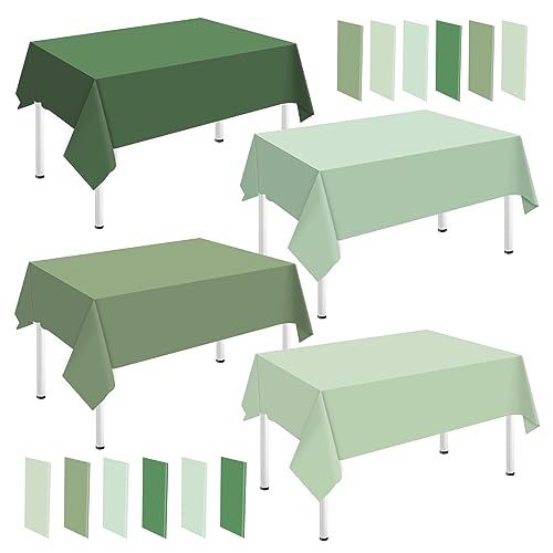 Whaline 16Pcs Sage Green Plastic Tablecloth 4 Green Series Colors Disposable Rectangle Table Cover Waterproof Table Cloth for Birthday Wedding Party Decoration Supplies, 51 x 108 Inch
