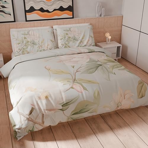 PETTI Artigiani Italiani - Double Duvet Cover Set 230 x 220 cm (2 Pillowcases 75 x 50 cm Included), Microfibre Duvet Cover Set with Digital Floral Print 25 172 - Made in Italy