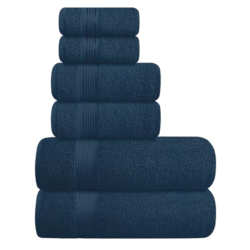 Belizzi Home Ultra Soft 6 Pack Cotton Towel Set, Contains 2 Bath Towels 28x55 inch, 2 Hand Towels 16x24 inch & 2 Wash Coths 12x12 inch, Ideal Everyday use, Compact & Lightweight - Mineral Blue