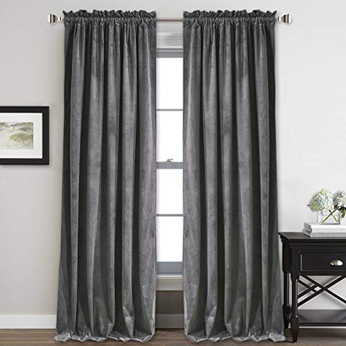 StangH Velvet Curtains 108 inches Long - Heavy-Duty Blackout Velvet Drapes Heat & Chill Resistant Window Panels for Villa/Patio Door, Grey, 52 by 108-inches, 2 Pcs