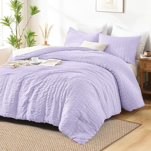 AveLom Lavender Purple Seersucker Comforter Bedding Set, California King, 104x96, 3 Pieces