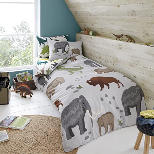 GC GAVENO CAVAILIA Kids Printed Duvet Cover & Sheet Set, Easy Care Polycotton Children Bedding, Single, Woolly Mammoth