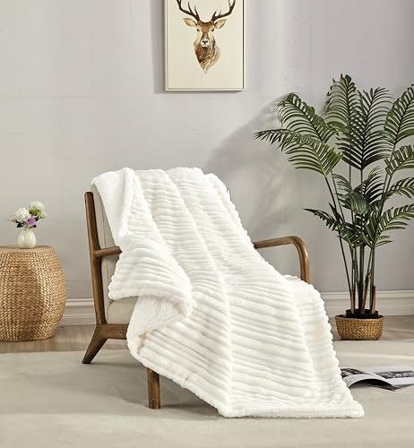 Miracle Home. Fleece Blanket Reversible Microfiber Zircon Velvet Flannel and Sherpa 280GSM-180GSM, Soft, Warm and Lightweight, Machine Washable, 220 X 240 cm, Ecru