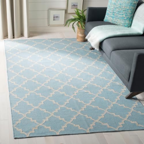 Safavieh Contemporary Indoor Flatweave Rectangle Area Rug, Dhurrie Collection, DHU554, in Light Blue / Ivory, 152 X 244 cm for Living Room, Bedroom or Any Indoor Space