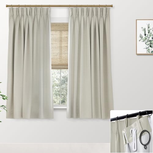 SHINELAND Oatmeal Block Out Curtains for Bedroom Windows,Linen Look Tan Blackout Livingroom Curtains 63 Inch Long