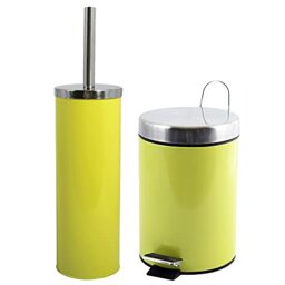 WELLHOME Bathroom decoration set: 3 Liters trash bin and matching brush holder, green, Stainless steel and metal, Papelera: 25 (alto) xØ17 cms Escobillero: Ø9,3x38,5 (alto) cms