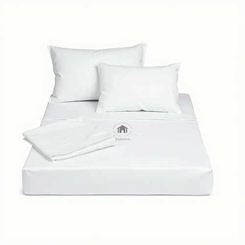 Rajlinen Microfiber RV Sheet Set, 4-Piece Camper Bedding, Queen (60x80) Sheets, Ultra-Soft Wrinkle-Free Sheets, Fits Mattresses Up to 12-Inch Deep Pockets, White