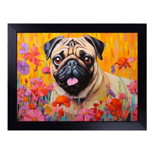 Lap Tray with Bean Bag Cushion, Pug Contemporary - Handmade in the UK, Raised Wooden Edge, Padded Cushion, Heat-Resistant Wipe-Clean Surface, for Meals, Laptops and Crafts