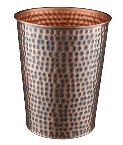 Monarch Abode Metal Wastebasket Trash Can, Hand Hammered, Bathroom Decor, Antique Copper Finish