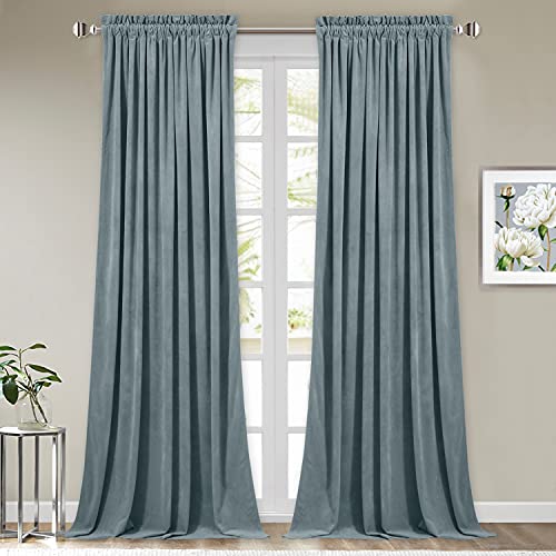 StangH Stone Blue Curtains 96 inches Privacy Thermal Window Decor, 2 Panels - Room Darkening, Noise Reducing & UV Protection Drapes for Bedroom, 300GSM Soft Velvet, Dining Room, Living Room, Sliding Door