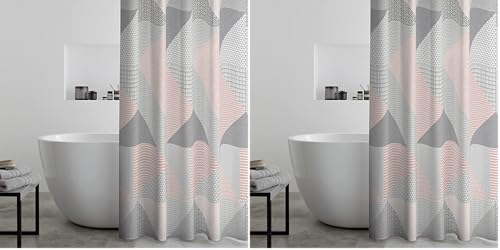 Catherine Lansfield Larsson Geo 180x180cm Shower Curtain Blush Pink (Pack of 2)