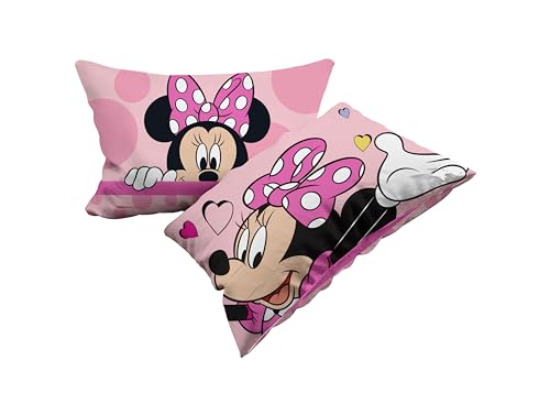 Minnie Mouse Set of 2 Cotton Pillowcases Pair of Pillow Cases for Bed Pillows, 2 Pieces, 100% Cotton, 50 x 80 cm, Envelope Closure