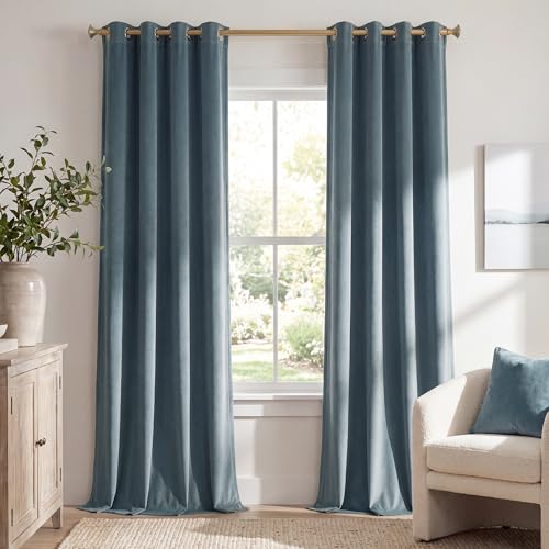 StangH Stone Blue Velvet Curtains Privacy for Bedroom, W52 x L120, 2 Panels - Luxury 300GSM Velvet, Grommet Window Drapes, Heat Block Out, Extra Long, UV Protection, Boys' Bedroom, Store, Villa Window