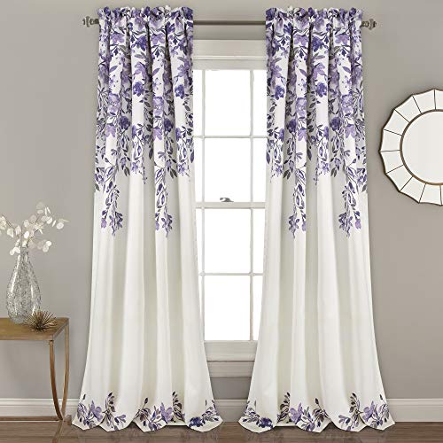 "Lush Decor Tanisha Curtains - Room Darkening Floral Vine Print Design Window Panel Set (Pair), 84” x 52” -Purple and Gray, 84"" x 52"", Purple & Gray"