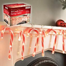 The Christmas Workshop 70039 10 LED Candy Cane Christmas String Lights - Indoor Decorations - 1.8M Lead Length with 20cm Long Candy Canes - Battery Operated, Red and White