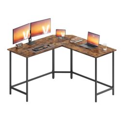 VASAGLE L-Shaped Gaming Desk, 129 x 129 x 76 cm, Corner Desk for Study, Home Office, Space-Saving, Easy Assembly, Rustic Brown and Ink Black LWD124K01