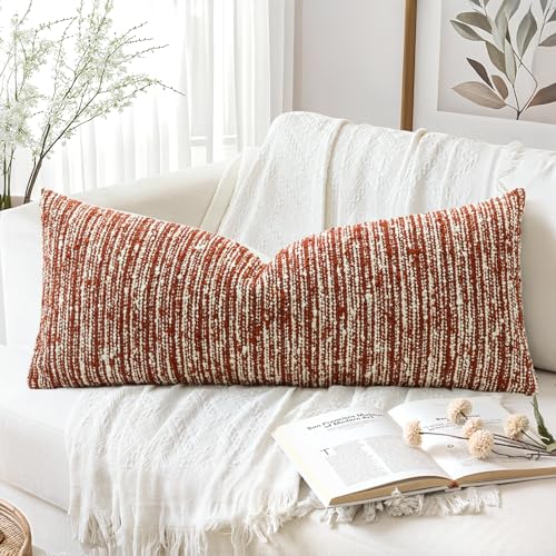 Artscope Lumbar Throw Pillow Cover 14x36 Super Thick Body Pillow Cover Decorative Boucle Textured Morden Neutral Accent Italian Style Pillowcase for Bedroom Living Room Couch Sofa Home D??cor-Rust