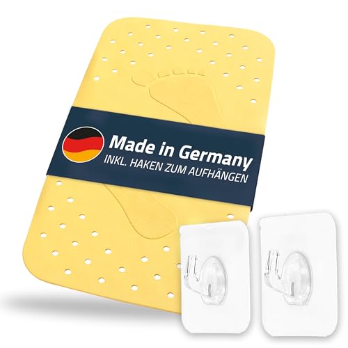 Step Bath Mat Approx. 38 x 72 cm, Yellow, 100% TPE - Includes 2 Hooks - Free from PVC, Phthalates, Lead, Latex - TÜV Tested - Made in Germany