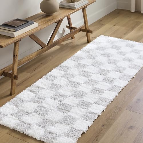 Livabliss Willa Mabini Shaggy Runner 80x220 cm – Plush Thick Pile for Hallway, Living Room & Bedroom, Neutral Boho Design, Easy Care, Cream & Grey