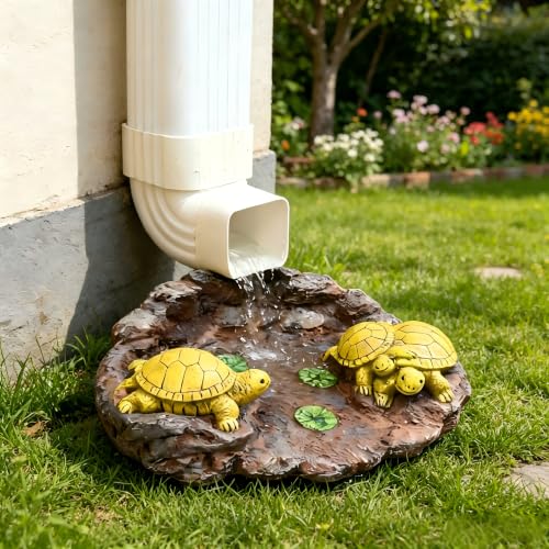 "Gutter Splash Block Turtle Statue Outdoor Garden Decor, Decorative of Gutter Downspout Rain Concrete Gutter Splash Block Diverter, Larger Stone Resin Tortoise Gutter Downspout, 14""L x 9.5""W x 4""H"