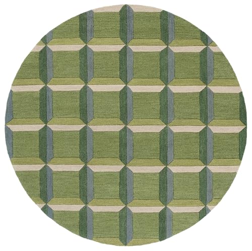 Safavieh Modern Rug for Living Room, Dining Room, Bedroom - Genre Collection, Short Pile, in Green and Beige, 180 x 180 cm