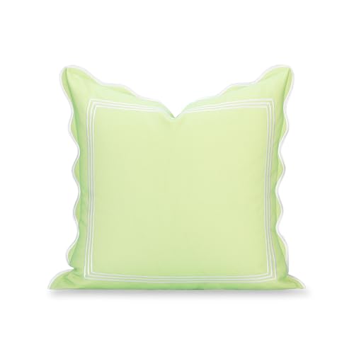 "Hofdeco Premium Grandmillennial Patio Indoor Outdoor Throw Pillow Cover Only, 20""x20"" Water Repellent for Backyard, Couch, Poolside, Grass Green Embroidered Frame"