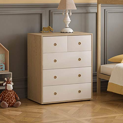 Junior Vida Neptune 5 Drawer Chest of Drawers Cabinet Storage Modern Bedroom Children's Kids Furniture (White & Oak)