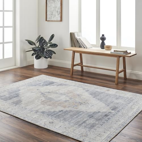 Livabliss x Becki Owens Luca Vintage Carpet 200x275 cm, Traditional Multicolour Boho Design for Living Room & Dining, Easy Care Pile, Ivory Blue Grey