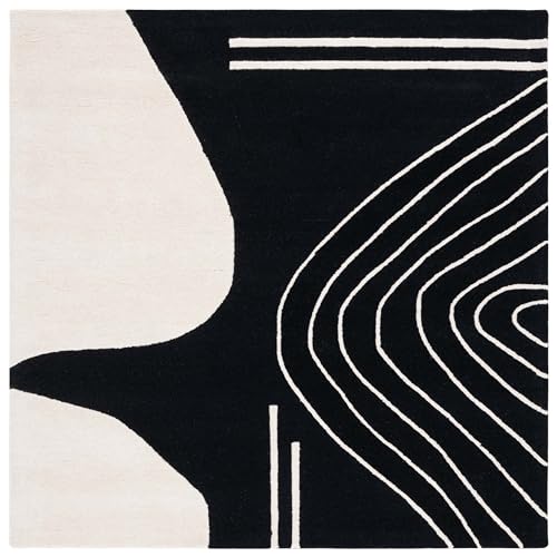 SAFAVIEH Geometric Rug for Living Room, Dining Room, Bedroom - Rodeo Drive Collection, Medium Pile, in Black and Ivory, 122 X 122 cm