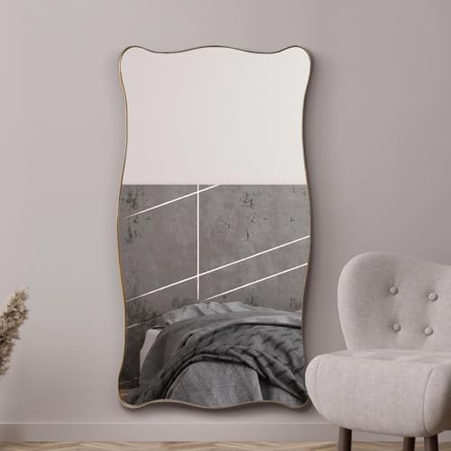 "MirrorOutlet The Fluctus - Gold Metal Wavy Tray Frame Rectangular Wall Mirror 71"" X 39"" (180CM X 100CM) Silvered Mirror Glass. Extra Large"
