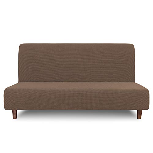 Easy-Going 100% Waterproof Futon Cover, Dual Waterproof Couch Cover for Futon, Stretch Jacquard Sofa Cover, Leakproof Furniture Protector for Kids, Pets, Dog and Cat (Medium, Brown)
