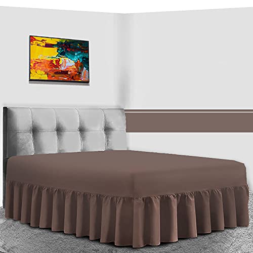 GC GAVENO CAVAILIA Percale Extra Deep Fitted Valance Sheet, Non Iron Frilled Sheets, Easy Care Plain Dyed Bedding 180 TC, King, Chocolate