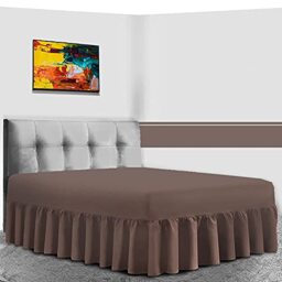 GC GAVENO CAVAILIA Percale Extra Deep Fitted Valance Sheet, Non Iron Frilled Sheets, Easy Care Plain Dyed Bedding 180 TC, King, Chocolate