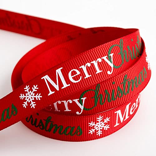 Italian Options Red Merry Christmas Grosgrain Ribbon, Christmas Ribbon for Crafts, Gift Wrapping, Wreaths, Tree Decorations, Hair Bows, Red, 16 mm x 5 Metre Roll