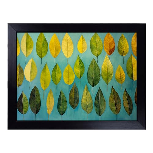 Lap Tray with Bean Bag Cushion, Leaf Minimalism - Handmade in the UK, Raised Wooden Edge, Padded Cushion, Heat-Resistant Wipe-Clean Surface, for Meals, Laptops and Crafts
