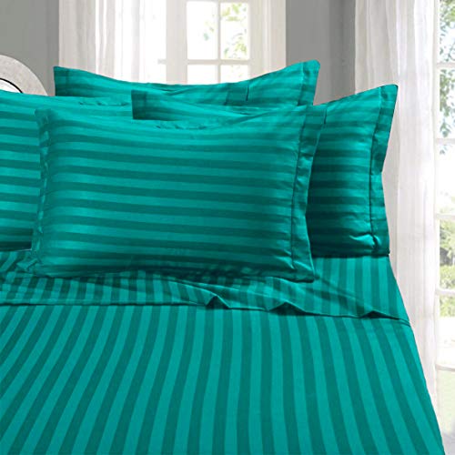 Elegant Comfort Softest and Coziest 4-Piece Sheet Set - 1500 Premium Hotel Quality Microfiber - Luxurious Wrinkle Resistant 4-Piece Damask Stripe Bed Sheet Set, Twin, Turquoise
