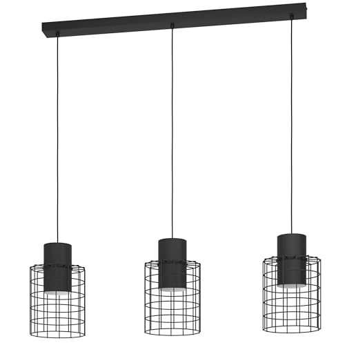 Eglo Pendant Lighting Milligan, 3 Bulb Industrial Ceiling Light Fitting Made of Black and White Metal, Hanging lamp for Dining and Living Room, E27 Socket, 101 inches