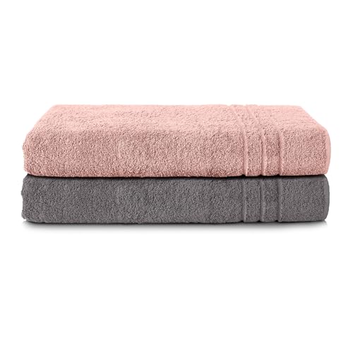 Komfortec Bath Towels, 100% Cotton, Quick Dry, 70x200, Grey & Pink