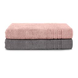 Komfortec Bath Towels, 100% Cotton, Quick Dry, 70x200, Grey & Pink