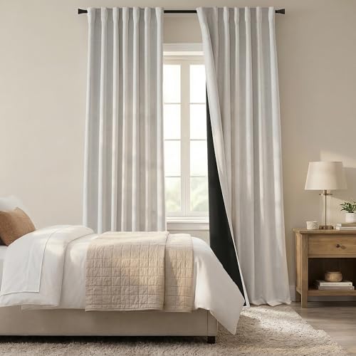 PANELSBURG Off White Blackout Curtains 90 Inches Long for Bedroom - Thermal Drapes, Room Darkening, Farmhouse Style, Greyish Off White