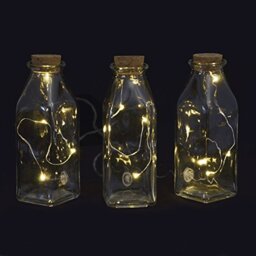 Mr Crimbo Set of 3 Glass Bottles Warm White LED Lights Christmas Decoration Battery Op